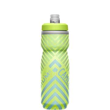 CamelBak Podium Chill Insulated Bike Water Bottle - Easy Squeeze Bottle - Fits Most Bike Cages - 21oz, Lime/Blue Stripe