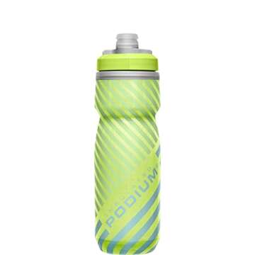 CamelBak Podium Chill Insulated Bike Water Bottle - Easy Squeeze Bottle - Fits Most Bike Cages - 21oz, Lime/Blue Stripe