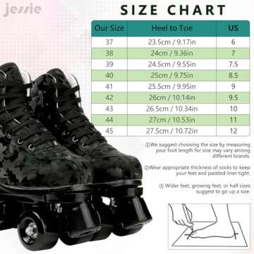 Womens Roller Skates Classic High-top Roller Skates Four-Wheel Roller Skates Shiny Camouflage Roller Skates for Adult Youth Boys Girls Outdoor with Shoes Bag (Black camo,41-US:9)