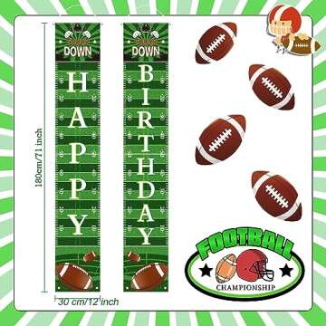 Batiyeer Football Happy Birthday Porch Sign Banner Football Bowl Game Sports Fan Supplies Football Themed Boy Birthday Party Favors Photo Booth Props Wall Hanging