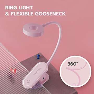 enclize Book Light for Reading in Bed,Rechargeable LED Reading Light with Stepless Brightness & 3 Color Temperature, Easy Clip On Reading Lamp for Reading at Night in Bed for Bookworms,Students，Pink