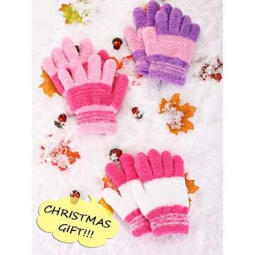 EBOOT Kids Gloves Full Fingers Knitted Gloves Warm Mitten Winter Favor for Little Boys and Girls(Color Set 4,4-7 Years Size,3 Pairs