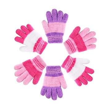 EBOOT Kids Gloves Full Fingers Knitted Gloves Warm Mitten Winter Favor for Little Boys and Girls(Color Set 4,4-7 Years Size,3 Pairs