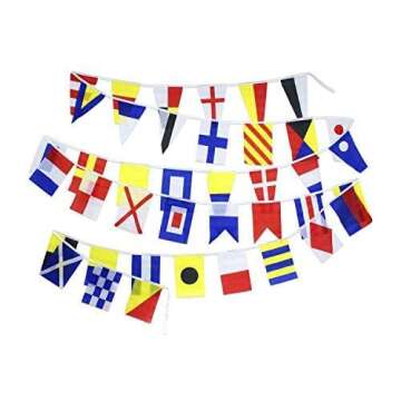 Flaglink International Marine Navy Signal Code Flag Set Of 40 Flags - Length 40 Feet - Nautical Maritime Boat Ship Vessel Nautical Theme Decoration For Patry