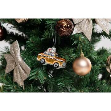 Glass New York City Taxi Ornament for Christmas Tree, NYC NY Taxi Cab Christmas Ornament