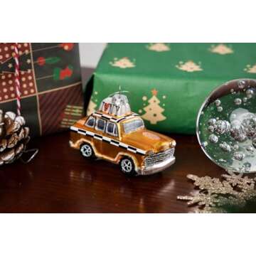 Glass New York City Taxi Ornament for Christmas Tree, NYC NY Taxi Cab Christmas Ornament