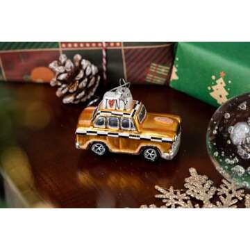 Glass New York City Taxi Ornament for Christmas Tree, NYC NY Taxi Cab Christmas Ornament