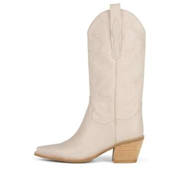 Jeffrey Campbell Dagget Ice Natural Mid-Calf Pointed Toe Western Heeled Boots (Ice Natural, 6)