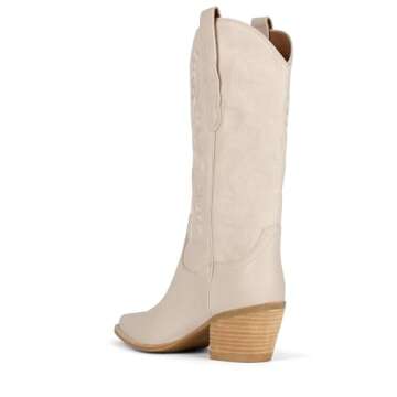 Jeffrey Campbell Dagget Ice Natural Mid-Calf Pointed Toe Western Heeled Boots (Ice Natural, 6)