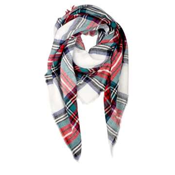 VIVIAN & VINCENT Fall Winter Scarf Classic Tassel Plaid Tartan Scarf for Women Warm Soft Chunky Large Blanket Wrap Shawl Scarves Christmas Red Green Black C49