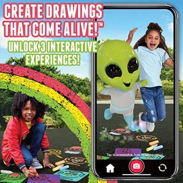 Chalk Alive Gummy Bear, Robot, Alien – Augmented Reality Sidewalk Chalk Art for Kids 5 & Up – Create Drawings That Come Alive – Sidewalk Chalk Accessories – Includes 6 Washable Sidewalk Chalks, Multi