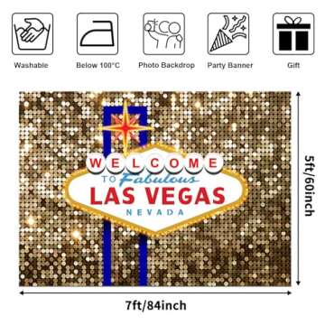 Avezano Las Vegas Party Backdrop for Birthday Decorations Welcome to Las Vegas Fabulous Casino Night Poker Party Photography Background Gold Luxury Prom Costume Dress-up Party Photobooth (7x5ft)