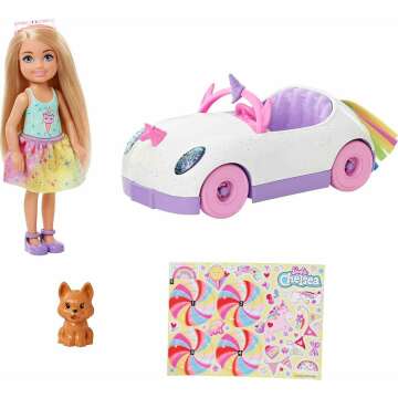 Barbie Chelsea Doll & Unicorn Toy Car Set for Magical Adventures