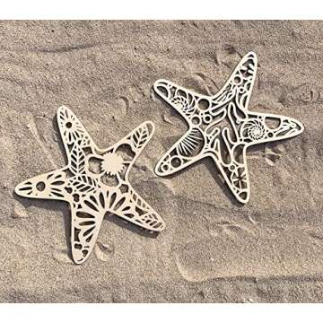 Birsppy Starfish Decor by Sukha Home - Wooden Wall Art Starfish Cutout Coastal Decor for Beach House or Beach Themed Bathroom Decor, Nautical Decorations, Seashell Decor and Rustic Coastal Design