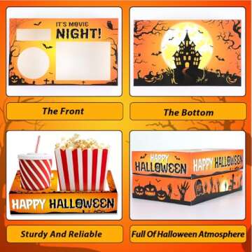 QOUBAI 32Pcs Halloween Party Supplies Movie Night Paper Snacks Boxes Halloween Movie Theater Snack Tray Party Decorations Movie Popcorn Drink Holder Set for Halloween Birthday Trick or Treat Party