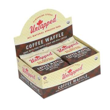 UnTapped Coffee-Infused Organic Waffles 1.1 oz Each, Box of 16 - Endurance Sports Snacks Sweetened with Real Maple Syrup, Maple Sugar, and Coffee | Vegan & Real Food Waffles | Ideal for Athletic Performance