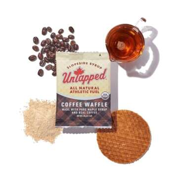 UnTapped Coffee-Infused Organic Waffles 1.1 oz Each, Box of 16 - Endurance Sports Snacks Sweetened with Real Maple Syrup, Maple Sugar, and Coffee | Vegan & Real Food Waffles | Ideal for Athletic Performance