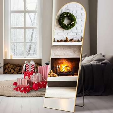 Elegant Gold Arch Wall Mirror - Full Body Floor Mirror with Stand