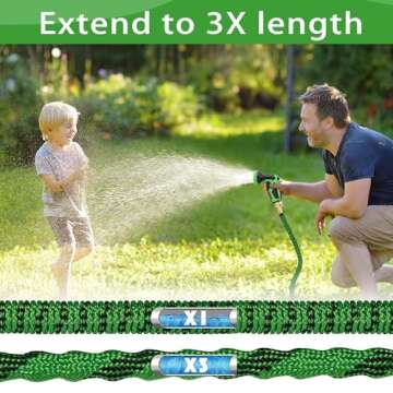 100 ft Expandable Garden Hose, 2024 New Patented Water Hoses with 10 Function Spray Nozzle, Flexible Hose with 3/4 Inch Solid Fittings and 6-Layer Latex Core - Lightweight, Durable Expanding Hose