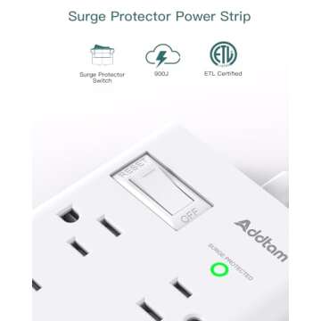 Surge Protector Power Strip, Addtam Flat Plug Extension Cord with 6 Outlet 4 USB Ports (2 USB C), 5FT Outlet Extender Strip for Home Office College Dorm Room Essentials