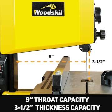 Woodskil 3-Amp 9-Inch Band Saw, 2500FPM Benchtop Bandsaw with Removable Safty Key, Cast Aluminum Table, Steel Base for woodworking