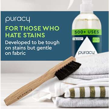 Puracy Laundry Stain Remover Brush for Tough, Deep, and Aged Clothing Stains, with Genuine Horsehair Bristles for Safe and Effective Stain and Odor Elimination