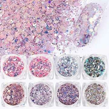 VOLODIA 8 Box Holographic Nail Glitter Set for Stunning Manicures