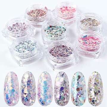 Holographic Nail Glitter Set - 8 Colors for Art