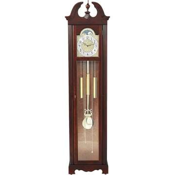 Howard Miller Princeton Grandfather Clock, Swan Neck Pediment Illuminated Wooden Frame & Wood Finish, Analog Dial with Brass-Finished & Arabic Numerals Perfect Floor Clock for Home & Living Room