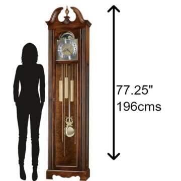 Howard Miller Princeton Grandfather Clock, Swan Neck Pediment Illuminated Wooden Frame & Wood Finish, Analog Dial with Brass-Finished & Arabic Numerals Perfect Floor Clock for Home & Living Room