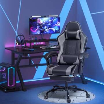 Homall Gaming Chair, Video Game Chair with Footrest and Massage Lumbar Support, Ergonomic Computer Chair Height Adjustable with Swivel Seat and Headrest (Grey)