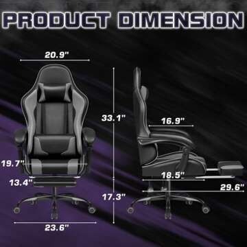 Homall Gaming Chair, Video Game Chair with Footrest and Massage Lumbar Support, Ergonomic Computer Chair Height Adjustable with Swivel Seat and Headrest (Grey)