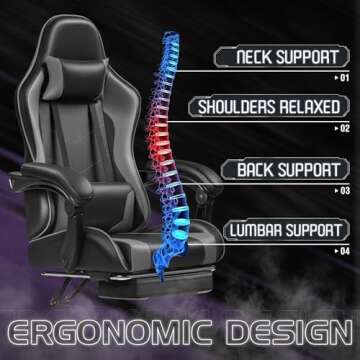 Homall Gaming Chair, Video Game Chair with Footrest and Massage Lumbar Support, Ergonomic Computer Chair Height Adjustable with Swivel Seat and Headrest (Grey)