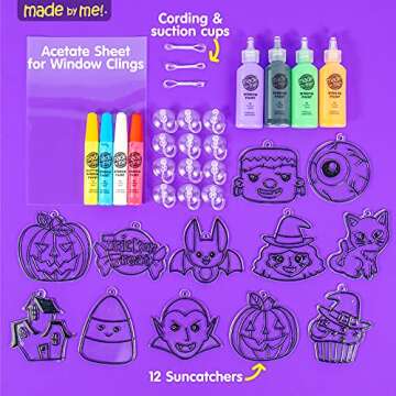 Made By Me Create Your Own Halloween Window Art, DIY Suncatcher Kit and Clings, Great Staycation or Sleepover Activity, Fun Group Activity, Arts and Crafts Set for Kids Ages 6, 7, 8, 9