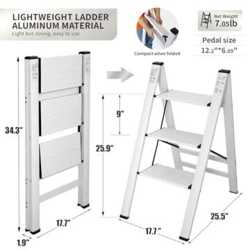 DOFIMATE 3 Step Ladder,Step Ladder 3 Step Folding,3 Step Ladder Folding Step Stools with Wide Anti-Slip Pedal,Kitchen Ladder 330lbs Capacity