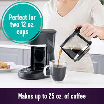 Mr. Coffee Programmable Coffee Maker, 5 Cups with Auto Pause, Glass Carafe, Compact Design, Black