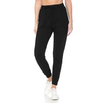 Leggings Depot Womens Relaxed fit Jogger Pants - Track Cuff Sweatpants with Pockets, Black, Large