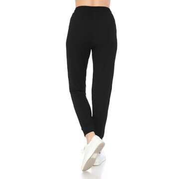 Leggings Depot Womens Relaxed fit Jogger Pants - Track Cuff Sweatpants with Pockets, Black, Large