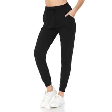 Leggings Depot Womens Relaxed fit Jogger Pants - Track Cuff Sweatpants with Pockets, Black, Large