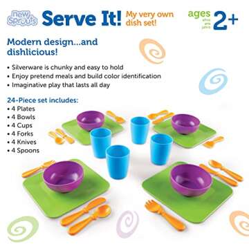 Learning Resources New Sprouts Serve It! Dish Set, Early Social Interactions, 24 Pieces, Ages 2+