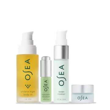 OSEA Bestsellers Discovery Skincare Set - 4-piece Skin Care Set - Vegan Leather Pouch, Body Oil, Face Cleanser, Water Cream, & Hyaluronic Acid Serum - Clean Beauty Travel Set - Ideal for Beauty Gifts