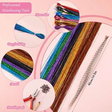 1440 Strands Hair Tinsel Kit with Tools Glitter Hair Extension Tinsel 26 Pieces 13 Colors Feather Hair Extensions Heat Resistant Synthetic Hair with 200 Micro Ring Beads for Women Cosplay Party Supply