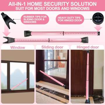 Rerishom Door Security Bar, Door Stoppers Security bar,Heavy Duty Door Lock Security Door Jammer Door Stopper for Apartment, Hotel Room,Screen Door Hardware, Gate Lock Bar(2 Pack,Pink)