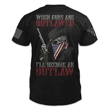 Outlaw T-Shirt Patriotic Tribute Tee | American Pride Veteran Support Shirt | 100% Cotton Military Apparel | Black, Small