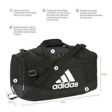 adidas Unisex Adult Defender 4.0 Duffel, Durable Athletic Sports Gym Travel Bag for Men and Women, Black/White, Small (38 L)