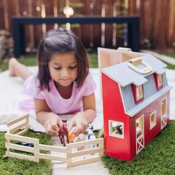 Melissa & Doug Fold and Go Wooden Barn Playset