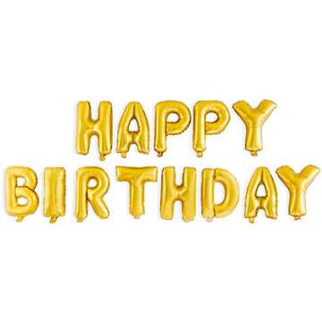 UP Celebrations - Birthday Banner, Happy Birthday Banner, Birthday Balloons, Birthday Decorations, Balloon for Birthday, Foil Happy Birthday Balloons, Balloon Decorations (Matte Gold, 16 Inch)