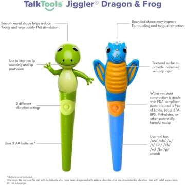 TalkTools Jiggler Dragon Dani, Frog Freddy, Unicorn Uni and Sloth Sammy - Sensory Awareness Tool for Jaw and Lips | Improve Speech and Feeding Skills | Calming Motor for Kids 2pcs (Dragon & Frog)