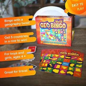 GeoToys GeoBingo, World Bingo for Kids, Geography Game for Home, School or Camp - Fun Bingo Games for Family, Play & Learn Countries of the World, Bingo Game for Kids Ages 4 and Up