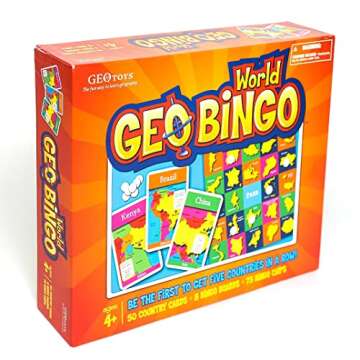 GeoToys GeoBingo, World Bingo for Kids, Geography Game for Home, School or Camp - Fun Bingo Games for Family, Play & Learn Countries of the World, Bingo Game for Kids Ages 4 and Up